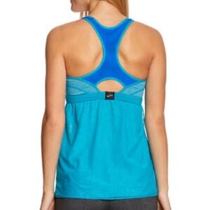Brooks Running Mesh Racerback Blue Tank Top Reflective Logo Size Small